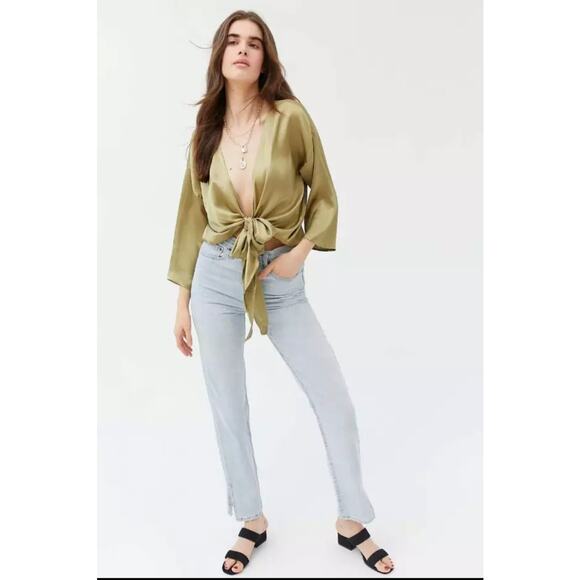 Urban Outfitters Orange Satin Tie Front Shirt Size small - Picture 1 of 12